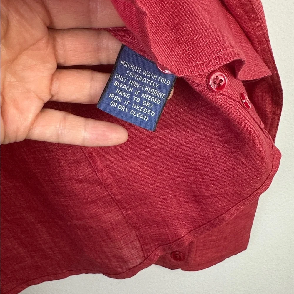 Faconnable !00% Linen Red Button Down Shirt Long Sleeve Collared Hong Kong XL - Picture 16 of 16